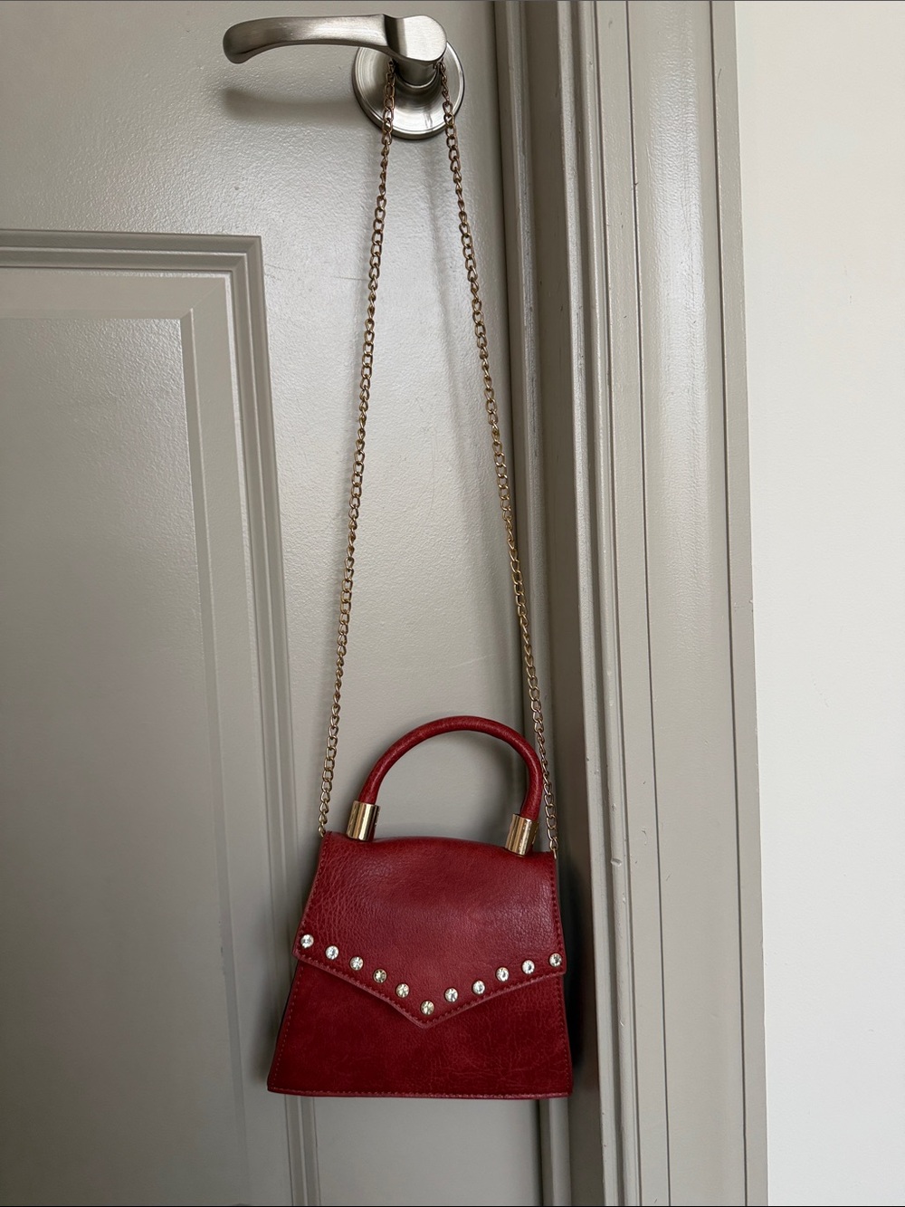 Red Studded Top-Handle Crossbody Bag
